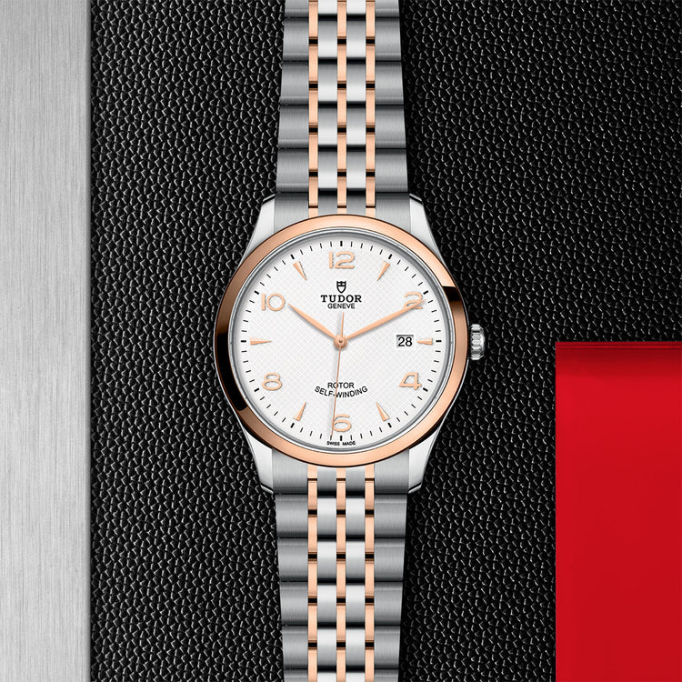 TUDOR 1926 41mm steel watch with rose gold bezel, white dial and steel and rose gold bracelet