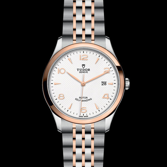TUDOR 1926 41mm steel watch with rose gold bezel, white dial and steel and rose gold bracelet