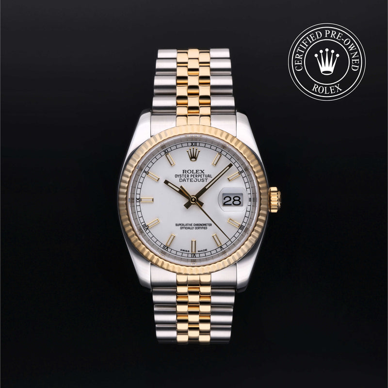 Datejust 36 Certified Pre-owned with 36 mm in Rolesor 18 Carat Yellow from 2004 - Date & Time
