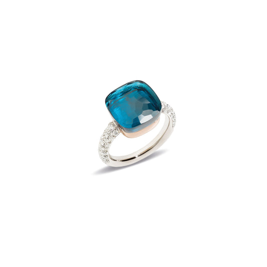 Ring Nudo in white gold and blue topaz