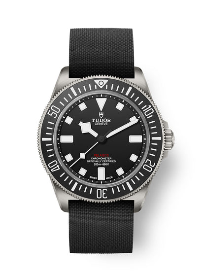 TUDOR Pelagos FXD M25717N-0001, 42mm titanium dive watch with matte black dial and green fabric strap with red band