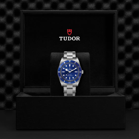 TUDOR Black Bay 54 37mm stainless steel watch with blue dial and steel bracelet