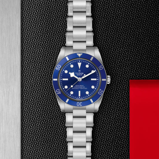 TUDOR Black Bay 54 37mm stainless steel watch with blue dial and steel bracelet